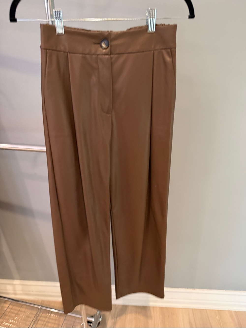 The Drop Faux Leather Trousers Coffee Bean Brown, XS